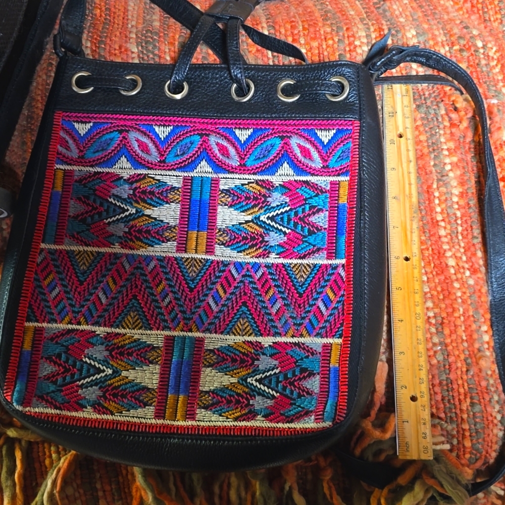 Johnny Was 12" Leather Embroidered Purse, Away/Never Used Stored In Sealed Cases